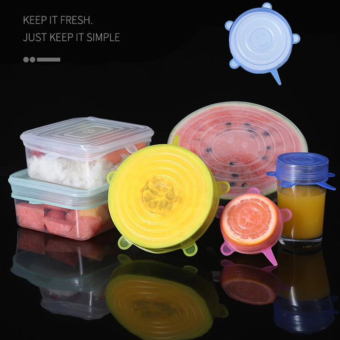 6 Pieces Per Set Reusable Silicone Stretch Lids – Airtight Food Cover Set for Bowls, Fruits and Containers On Sale