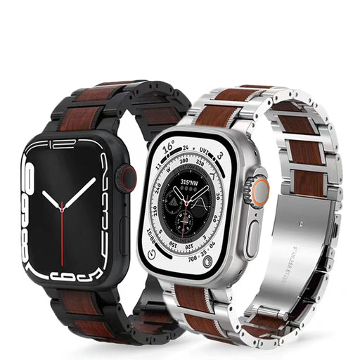 Top 316L Stainless Steel Metal And Natural Red Sandalwood Watch Band Compatible With Apple Watch Series On Sale