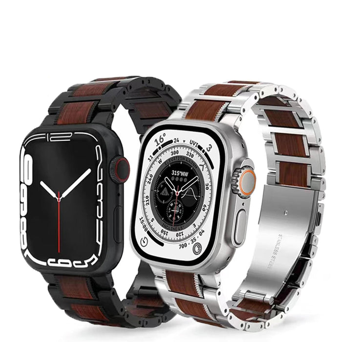 Top 316L Stainless Steel Metal And Natural Red Sandalwood Watch Band Compatible With Apple Watch Series On Sale