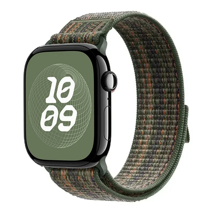 Sequoia Green Orange Nylon Sport Watch Straps Collection For Apple Watch 38mm, 40mm, 41mm, 42mm, 44 mm, 45mm, 46mm, 49mm On Sale