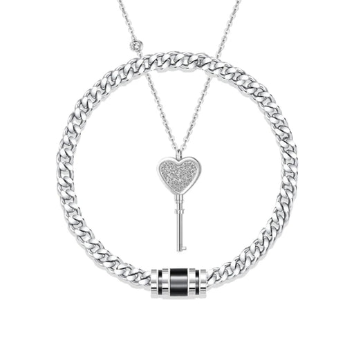 1 Pair Stainless Steel Heart Key Pendant Couple Bracelet Necklace Set