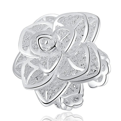 925 Sterling Silver 18k Gold Plated Three-Tiered Flower Blossom Charm Ring On Sale