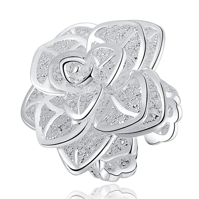 925 Sterling Silver 18k Gold Plated Three-Tiered Flower Blossom Charm Ring On Sale