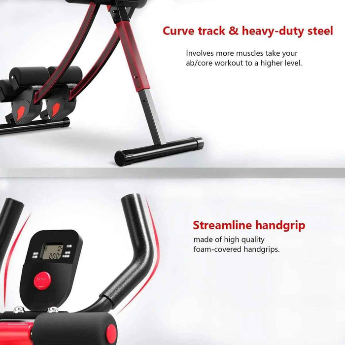 Height Adjustable Foldable Ab Exercise Machine with LCD Monitor, Dual Track Core Trainer for Home Gym On Sale