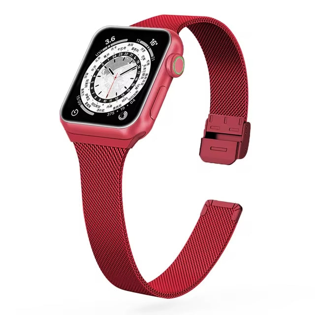 Red Slim Stainless Steel Mesh Adjustable Watch Band for Apple Watch Series 10, 9, 8, 7, SE, 6, 5, 4, 3 and Ultra On Sale