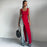 Women's Fitted High Irregular Side Slit Scoop Neck Tank Black Long Maxi Red Dress On Sale