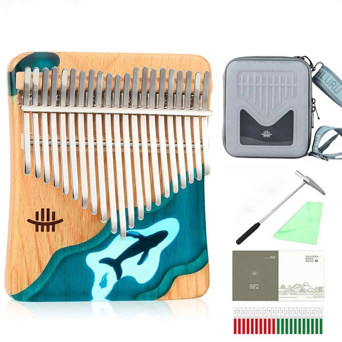 21 Key Gift Set - Ocean Blue Whale Theme Beech Wood Kalimba With Epoxy Resin Design Thumb Piano On Sale