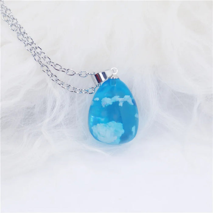 The Cloudy Blue Sky Resin Pendant Necklace On Sale