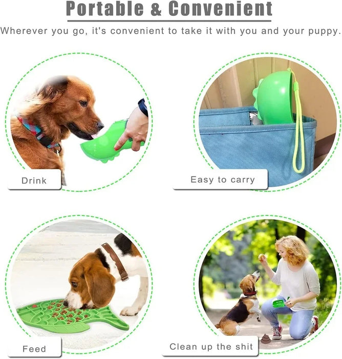 Multifunctional Pet Water Bottle With Food Feeder, Waste Bag, And Poop Shovel On Sale