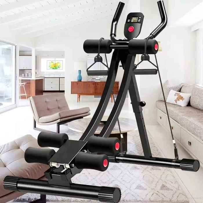 Height Adjustable Foldable Ab Exercise Machine with LCD Monitor, Single Track Core Trainer for Home Gym On Sale