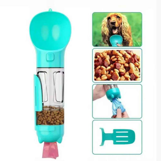 Multifunctional Pet Water Bottle With Food Feeder, Waste Bag, And Poop Shovel On Sale