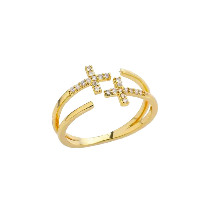 925 sterling silver adjustable double cross ring silver color on sale