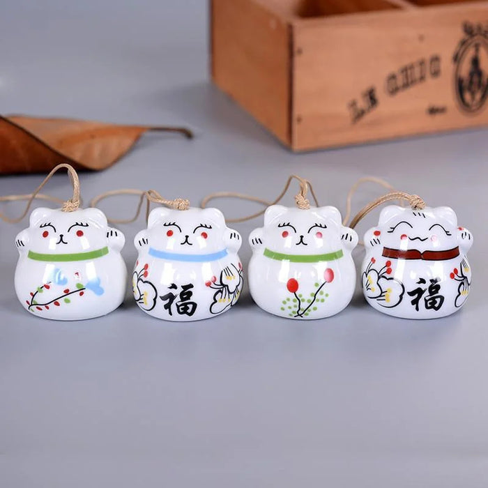 Fortune Cat Hanging Ceramic Wind Chime On Sale