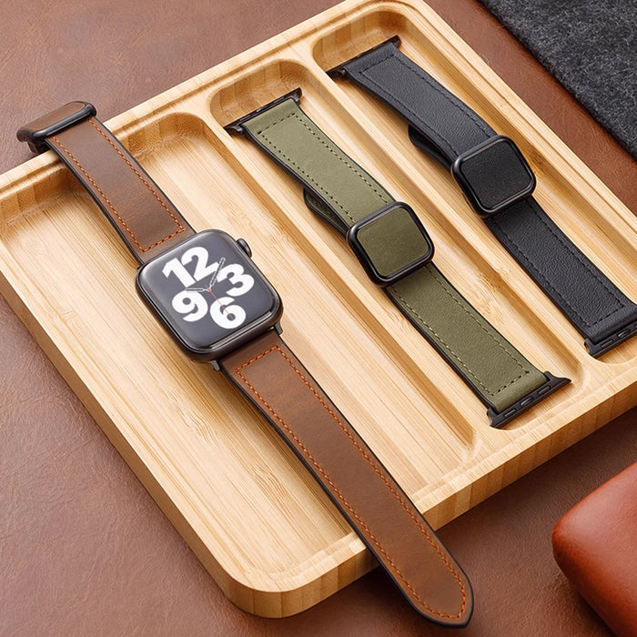 Genuine Leather Magnetic Buckle Watch Band For Apple Watch Series On Sale