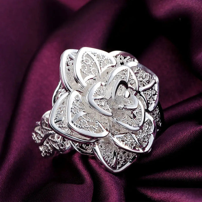 925 Sterling Silver 18k Gold Plated Three-Tiered Flower Blossom Charm Ring On Sale