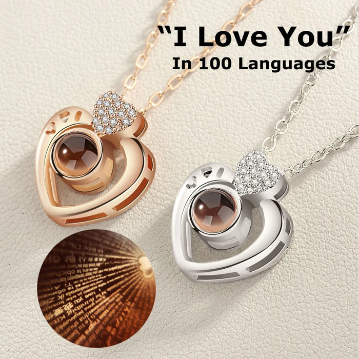 I Love You in 100 Languages Projection Necklace Pendant On Sale
