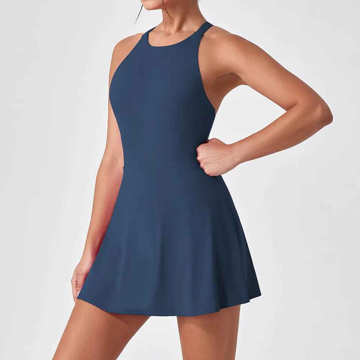 Chic Cross Back Sporty Tennis Dress In Blue On Sale