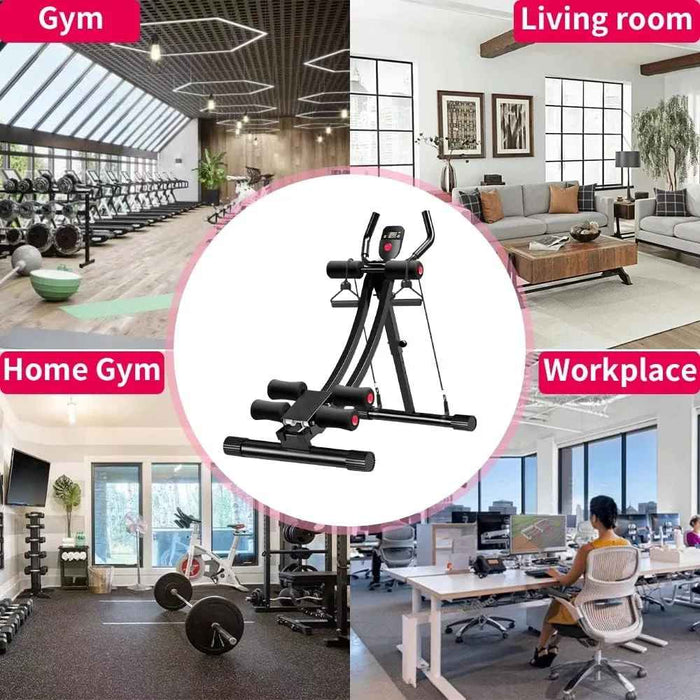 Height Adjustable Foldable Ab Exercise Machine with LCD Monitor, Single Track Core Trainer for Home Gym On Sale