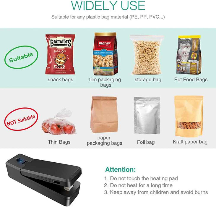 Rechargeable 2-in-1 Mini Snack Bag Heat Sealing Machine With Bag Cutter And Fridge Magnet