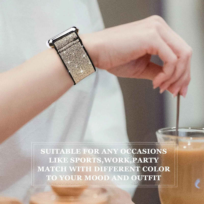 Gold Glitter Sparkle Nylon Strap for Apple Watch 38mm, 40mm, 41mm, 42mm, 44 mm, 45mm On Sale