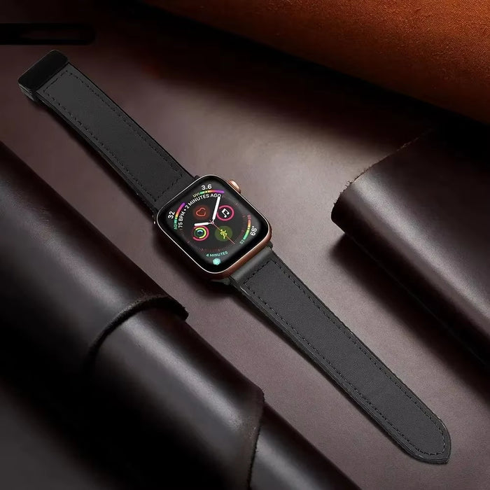 Genuine Leather Magnetic Buckle Watch Band For Apple Watch Series On Sale