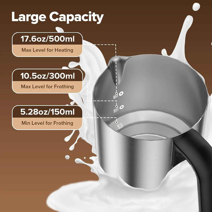 500ML Detachable Stainless Steel Milk Jug Automatic Electric Cafe Milk Frother For Hot or Cold Latte, Coffee, or Chocolate On Sale