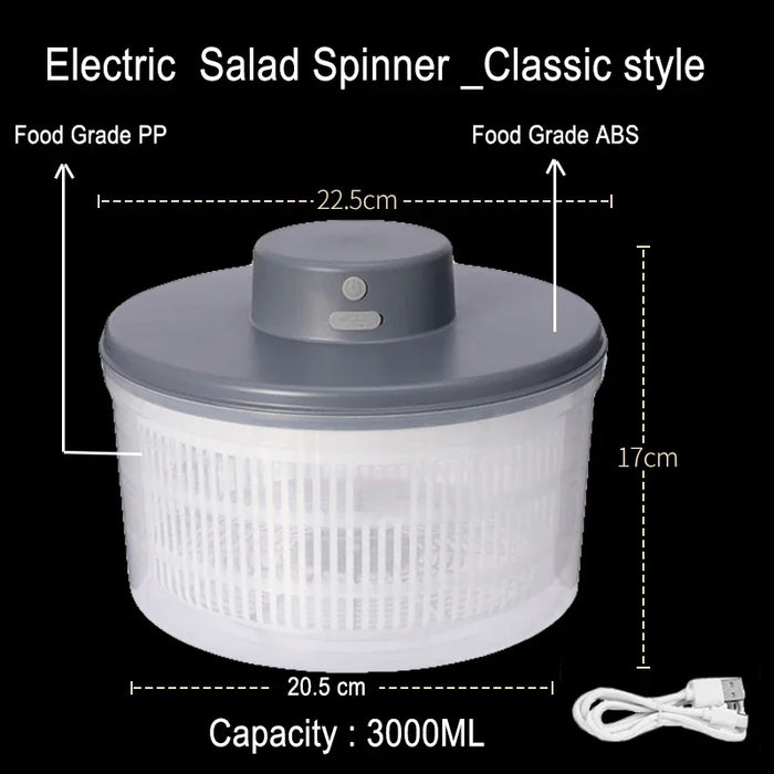 Electric Salad Spinner and Vegetable Dryer USB Rechargeable, Quick-Dry Kitchen Essential On Sale