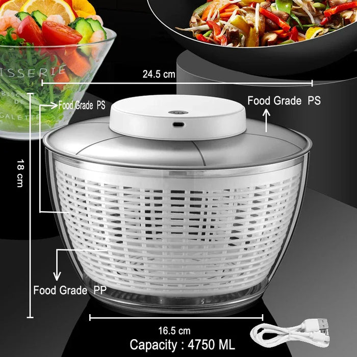 Electric Salad Spinner and Vegetable Dryer USB Rechargeable, Quick-Dry Kitchen Essential On Sale