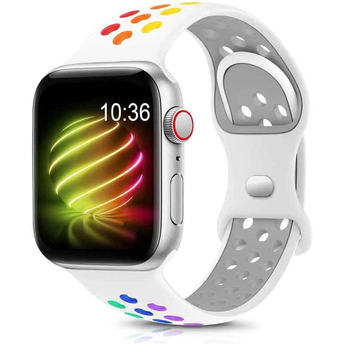 White Rainbow Athletic Sport Silicone Watch Band for Apple Watch On Sale