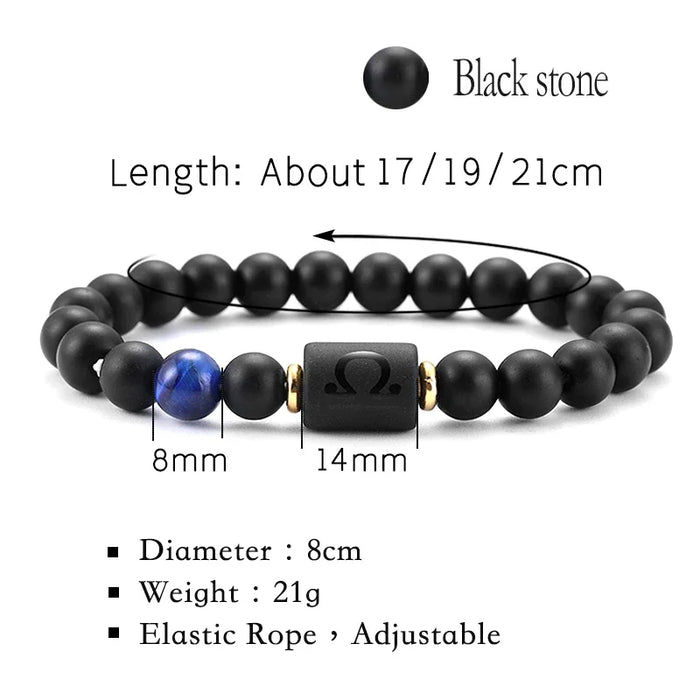 Black Obsidian Zodiac Constellation Charm Black Onyx Natural Stone Bead Bracelet For Women And Men On Sale