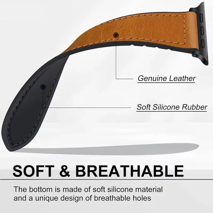 Genuine Leather Magnetic Buckle Watch Band For Apple Watch Series On Sale