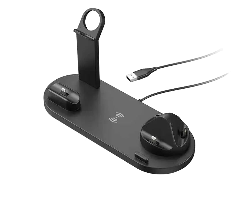 Black Qi-compatible Multi-device Wireless Charging Station With Smartphone, Smartwatch Holder and Earbud Charging Support On Sale