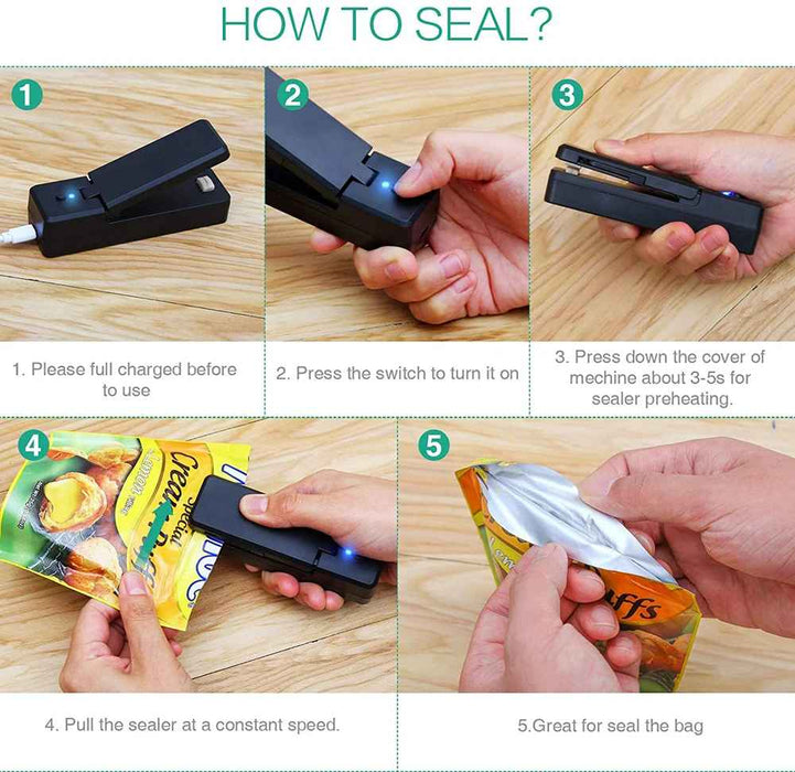 How to seal snacks with a rechargeable 2-in-1 Mini Snack Bag Heat Sealing Machine?