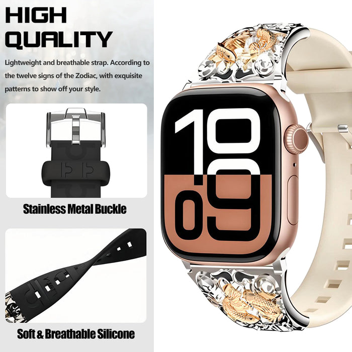 12 Constellations Silicone Sport Watch Band With Stainless Steel Zodiac Symbol Detail Compatible with Apple Watch Series 1–11, SE, Ultra, and Ultra 2 On Sale