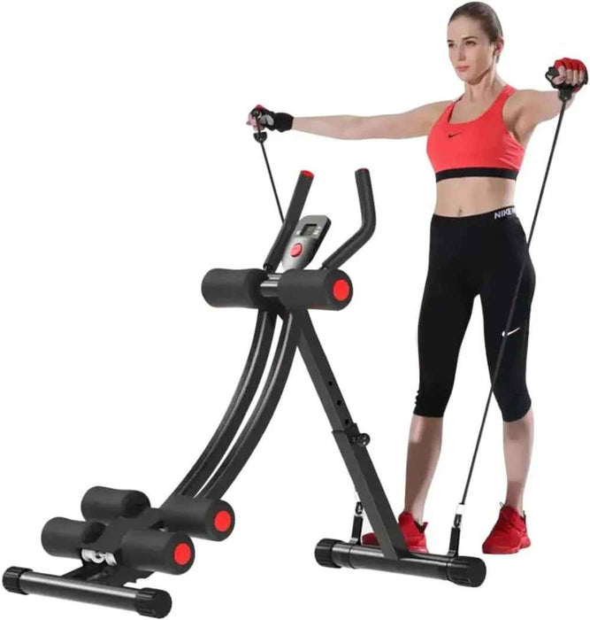 Height Adjustable Foldable Ab Exercise Machine with LCD Monitor, Single Track Core Trainer for Home Gym On Sale