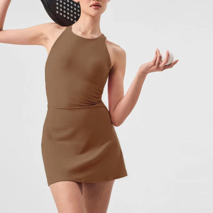 Chic Cross Back Sporty Tennis Dress In Brown On Sale