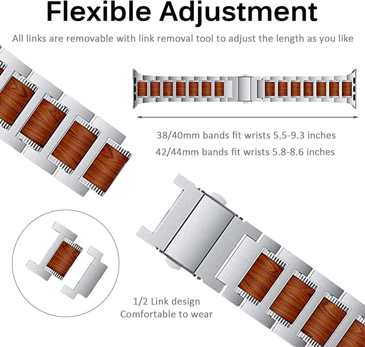 Top 316L Stainless Steel Metal And Natural Red Sandalwood Watch Band For Apple Watch Series On Sale