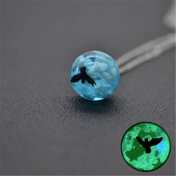 Birds Fly In The Cloudy Sky Luminous Resin Globe Pendant Necklace On Sale