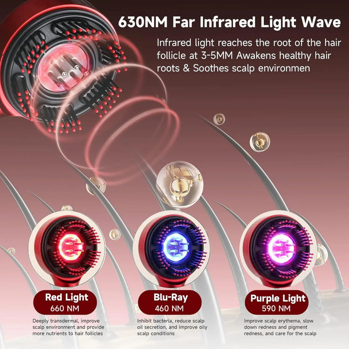 Red Light Scalp Massager Comb with Vibration and Serum Applicator – 3 Modes Rechargeable Hair Care Brush On Sale