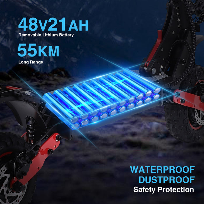 H6 Master 2400W Dual Motor 37mph 48V 21AH 11'' Off Road Tires High-performance Foldable Electric Scooters For Adults On Sale