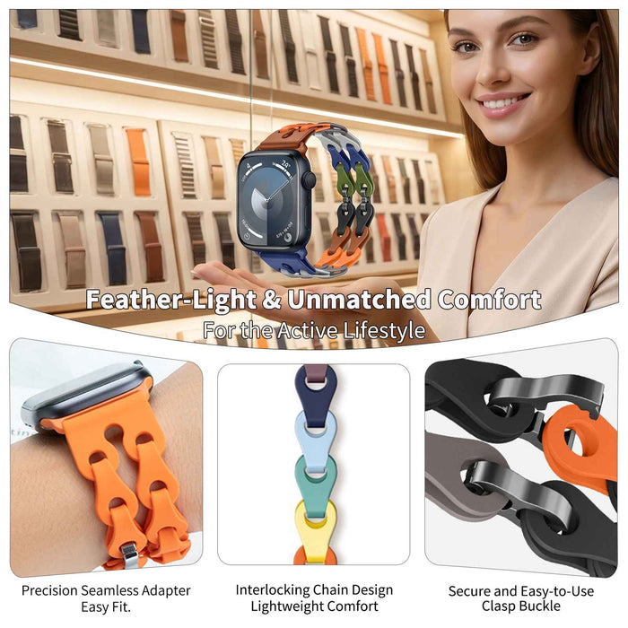 Bike Chain Link Silicone Watch Band for Apple Watch Compatible Models 38mm - 49mm On Sale