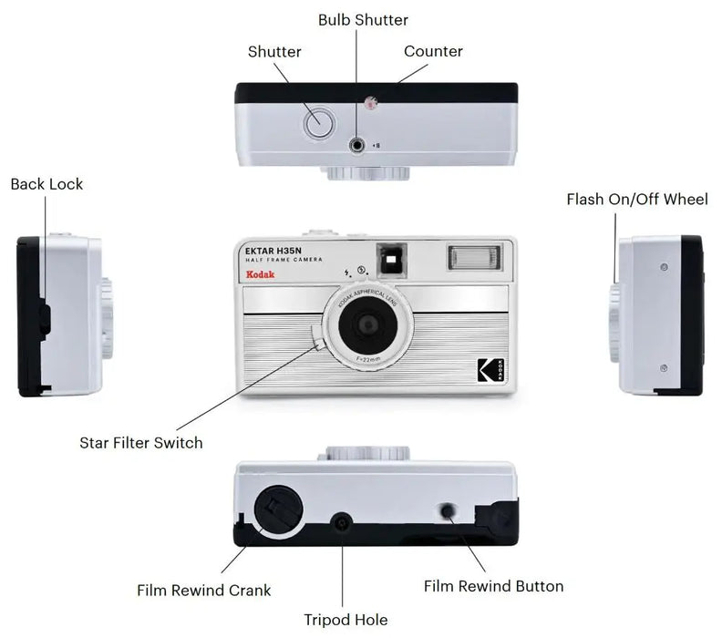 Reusable 35mm Retro Half Frame Film Camera With Flash Specs