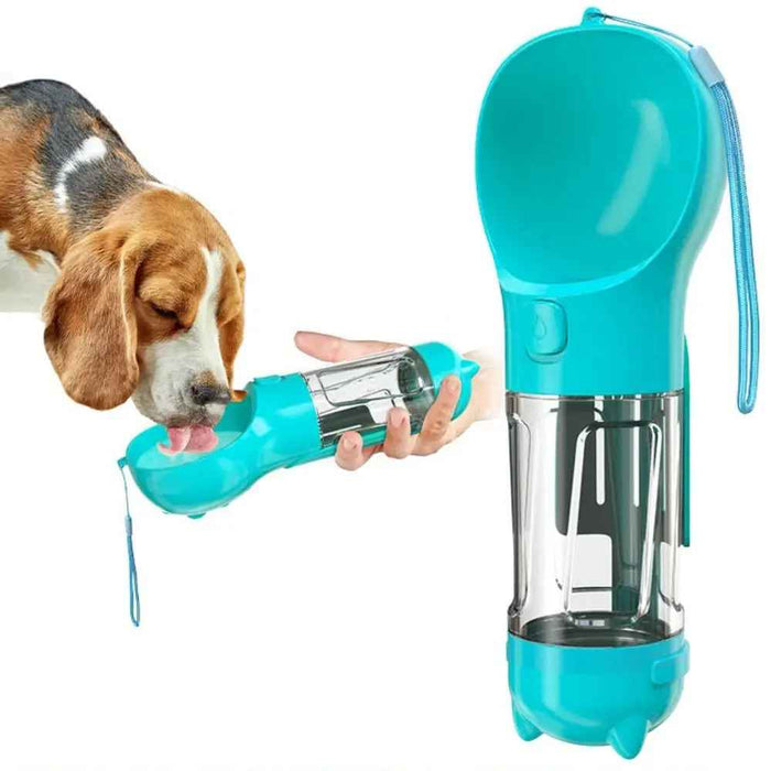 4-In-1 Multifunctional 300MLYellow Pet Water Bottle With Food Feeder, Waste Bag, And Poop Shovel On Sale