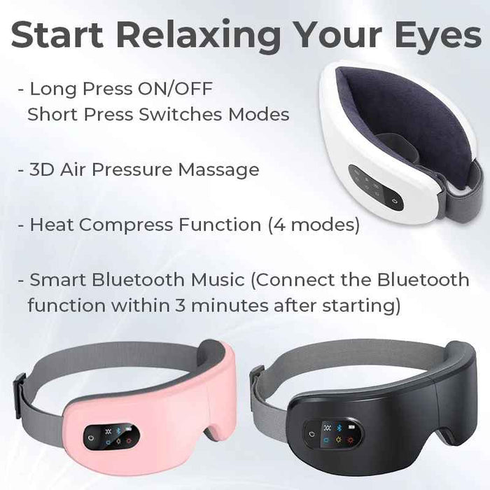 Foldable 4D Smart Eye Massager With Heat Compression Bluetooth Music Function On Sale
