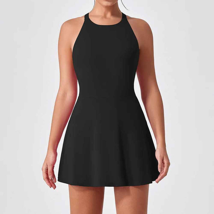 Chic Cross Back Sporty Tennis Dress In Black On Sale