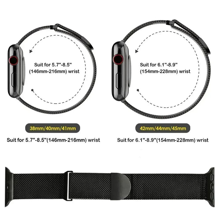 Sizing Of Stainless Steel Mesh Watch Band With Magnetic Clasp For Apple Watch Band 38mm, 40mm, 41mm, 42mm, 44mm, 45mm, 46mm, 49mm