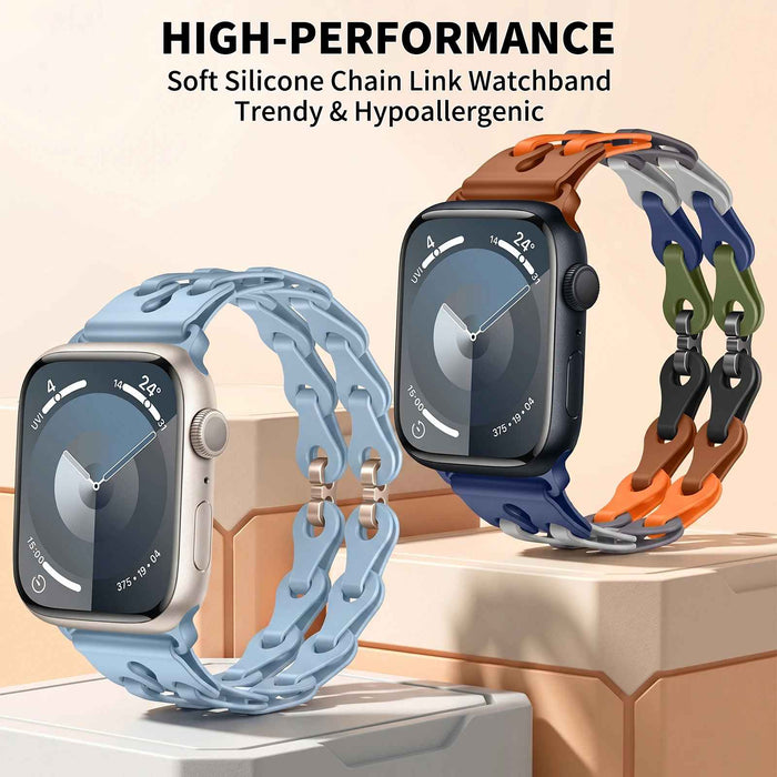 Bike Chain Link Silicone Watch Band for Apple Watch Compatible Models 38mm - 49mm On Sale