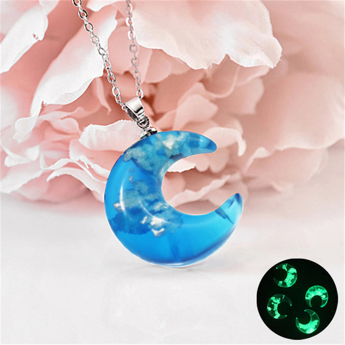 The Cloudy Sky Luminous Resin Moon Pendant Necklace On Sale