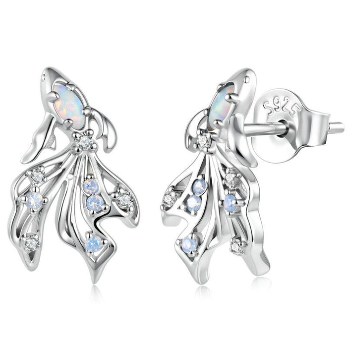 925 Sterling Silver Ocean Marine Life Theme Gold Fish Stud Earrings Collection On Sale