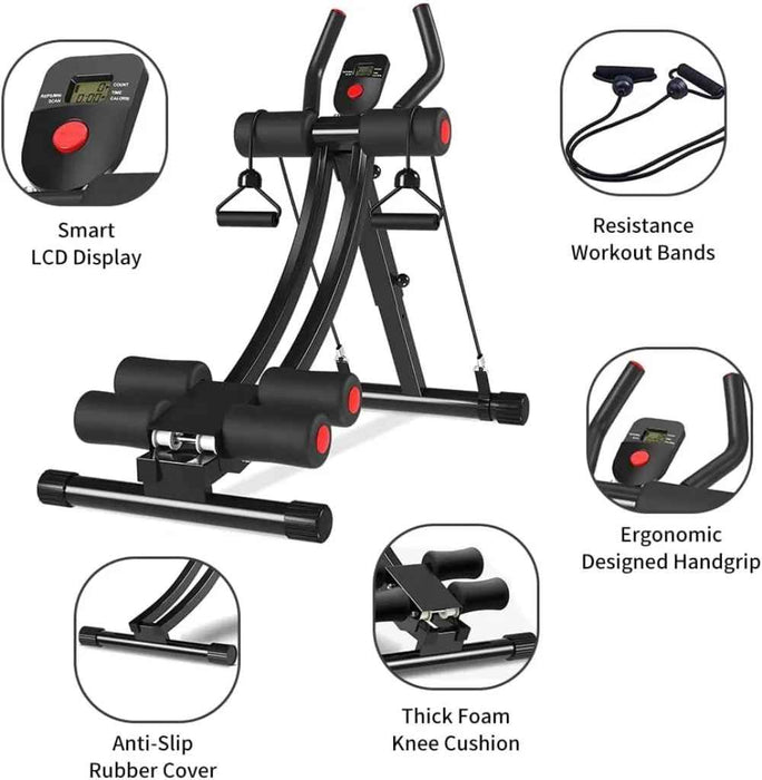 Height Adjustable Foldable Ab Exercise Machine with LCD Monitor, Single Track Core Trainer for Home Gym On Sale
